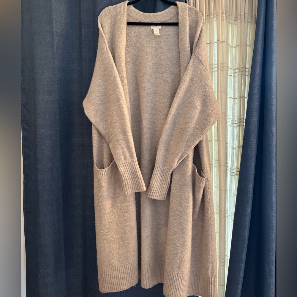 Tan Long Open-Front Cardigan Sweater